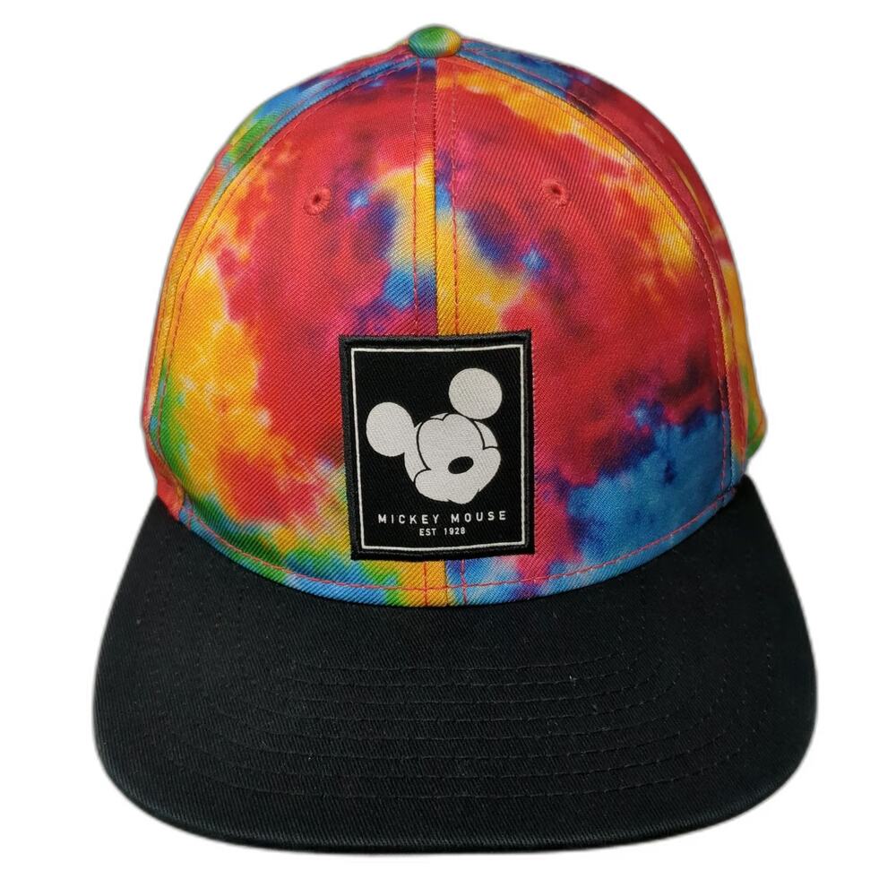Neff Disney Mickey Mouse Tie Dye Snapback Hat Red Blue Yellow One Size Flat Brim